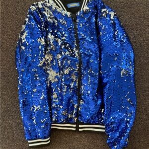 Kids Blue Sequin Bomber Jacket